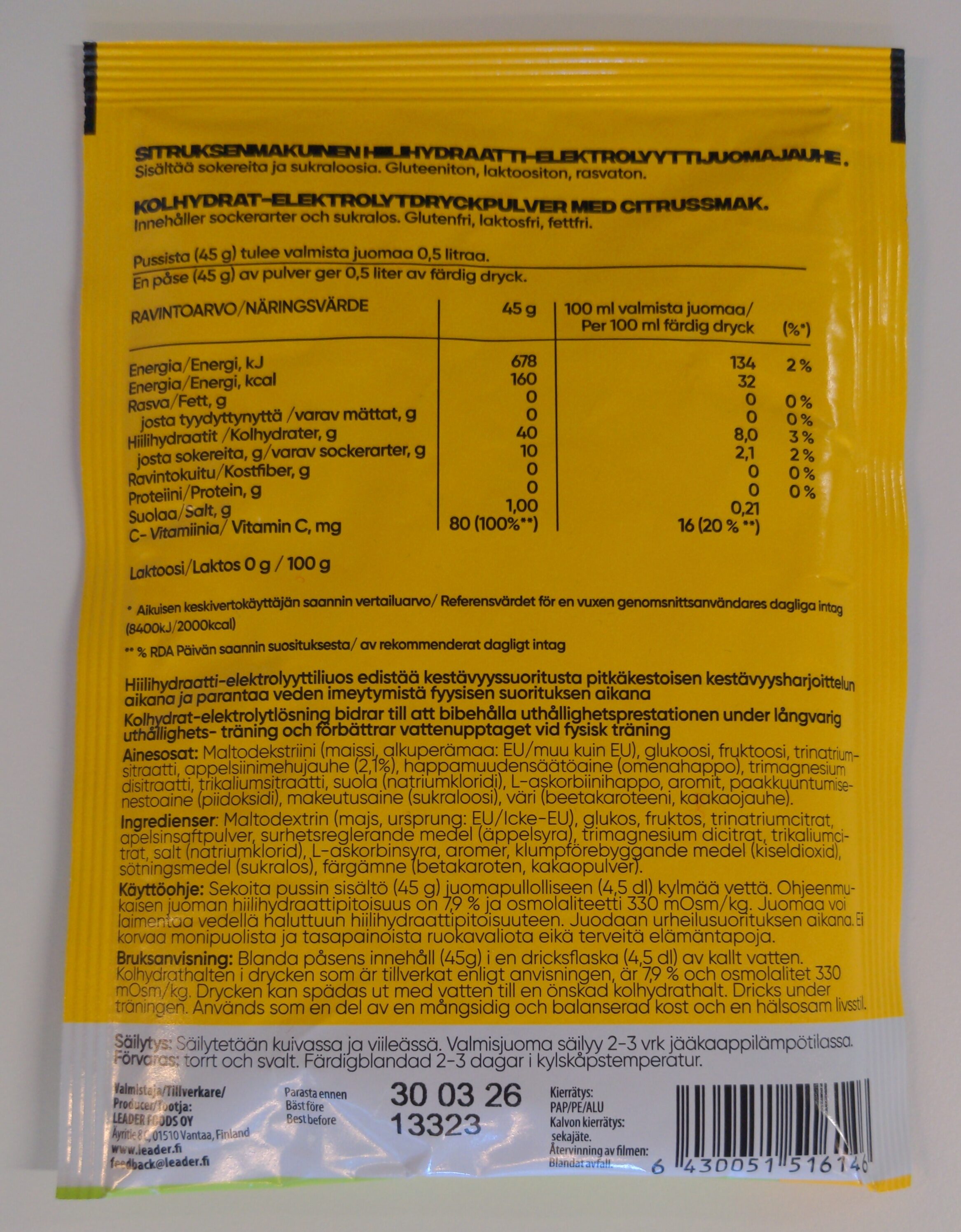 Sports Drink Citrus - Nutrition facts - fi