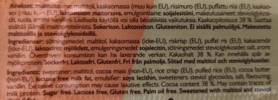 Tauko Sugar free Rice Chocolate - Ainesosat - en