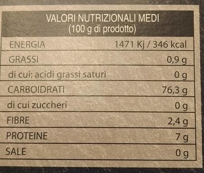 Rigatoni - Valori nutrizionali
