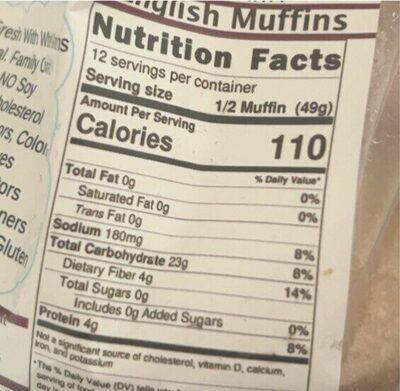 Sprouted Sourdough English Muffins - Nutrition facts