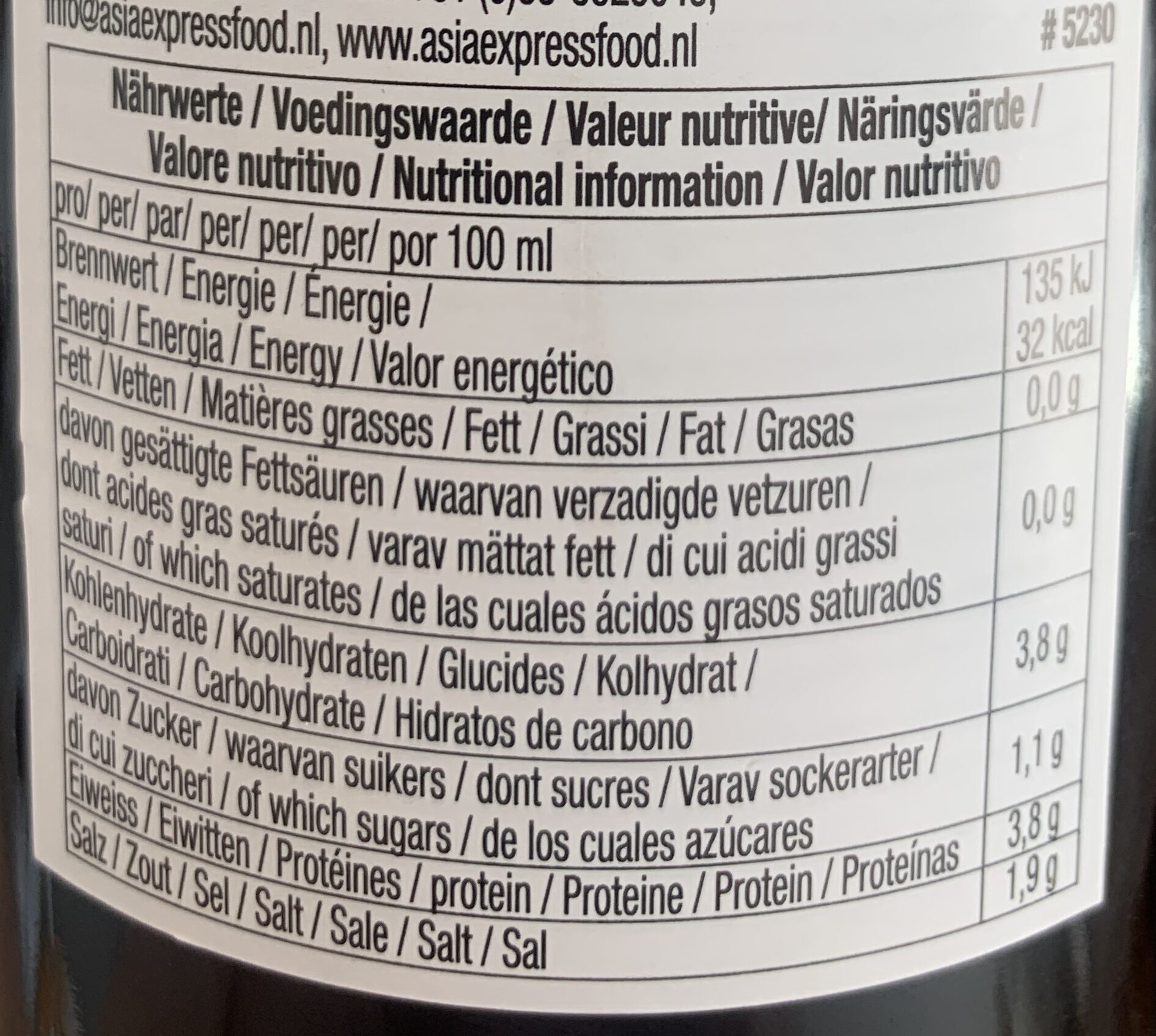 Vinaigre De Riz Noir - Tableau nutritionnel