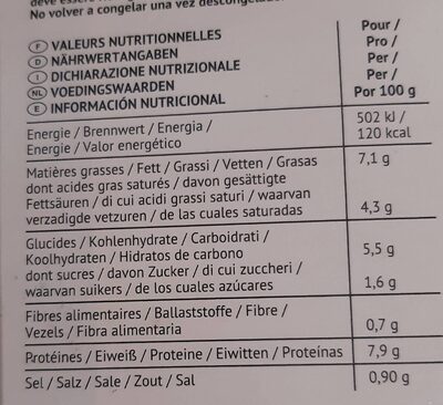 Cassolettes aux noix de Saint-Jacques sauce Bourgogne aligoté - Tableau nutritionnel