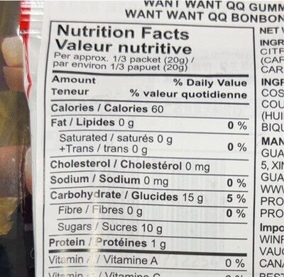 QQ Gummy Candy Cola flavor - Tableau nutritionnel