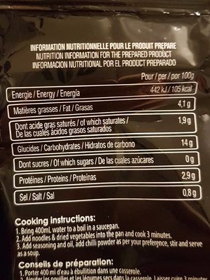 Nouilles instantanées saveur boeuf barbecue - Nutrition facts - fr