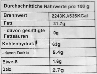 Kartoffelchips Koriander - Nutrition facts - de