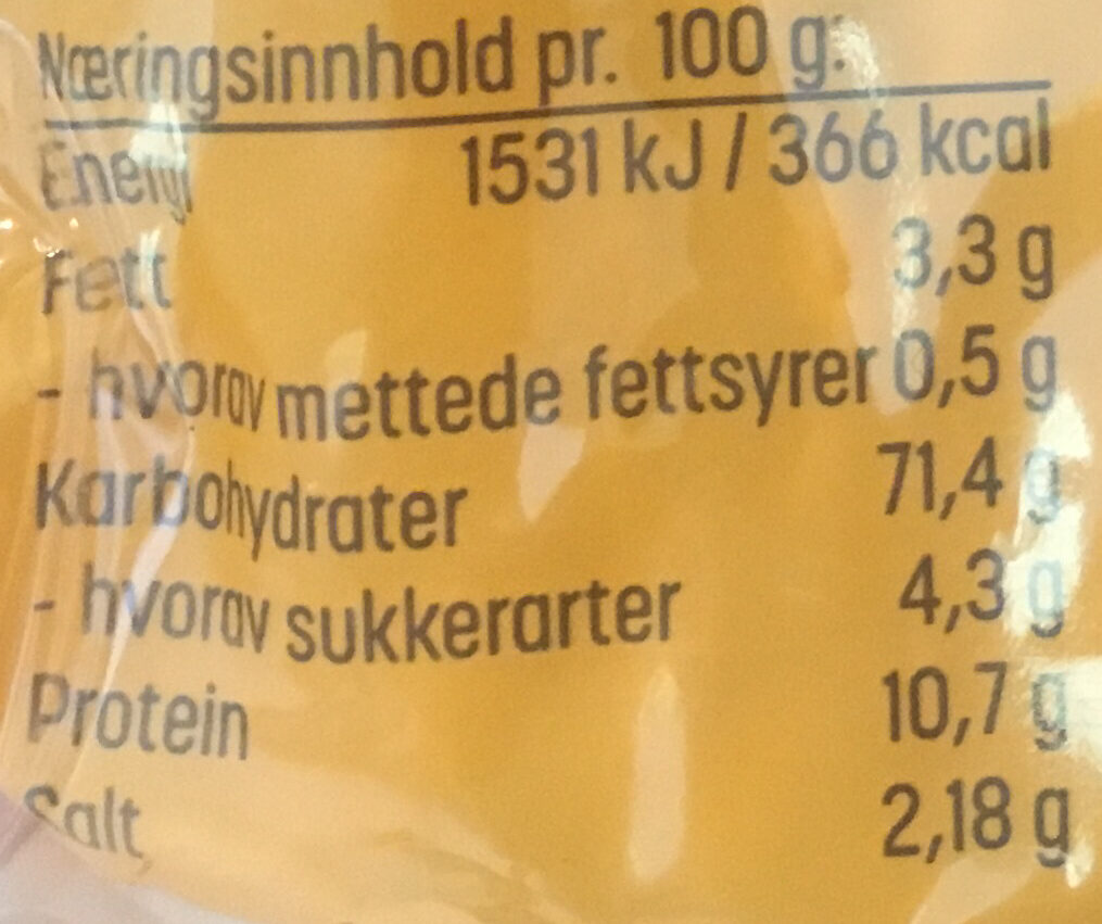 Nudler Kylling 65g 5PK - Ernæringsinnhold