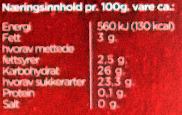 Pære & Jordbær saftis med melkesjokolade - Ernæringsinnhold