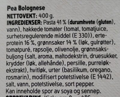 Vegetardag pea bolognese - Ingredienser - en