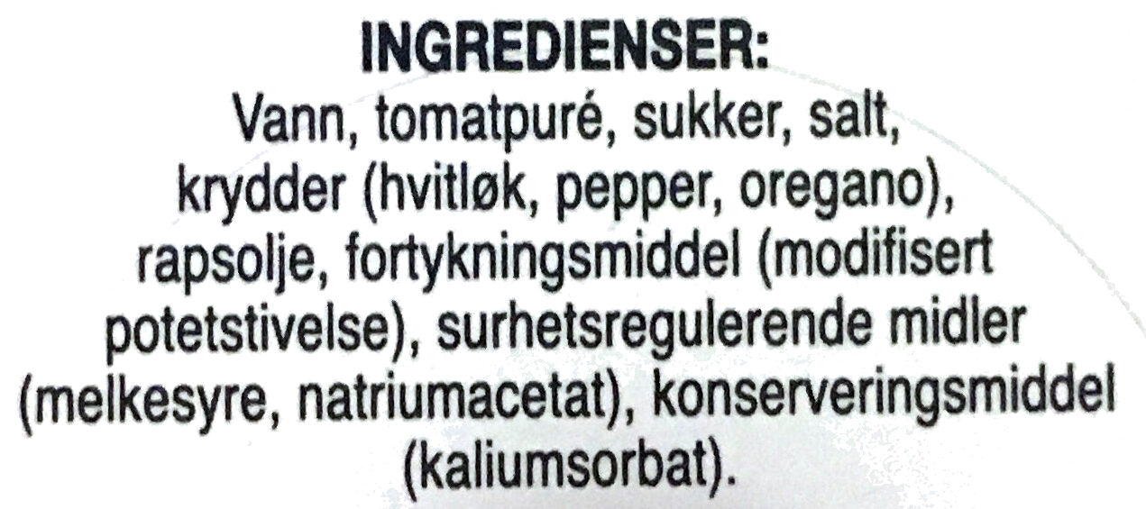 Original Pizzasaus - Ingredienser