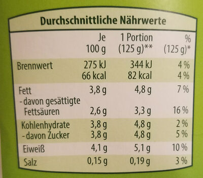 Cremiger Joghurt Mild 3,8% Fett - Nährwertangaben