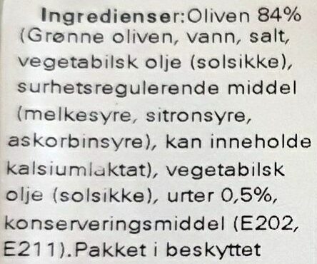 oliven - Ingredienser