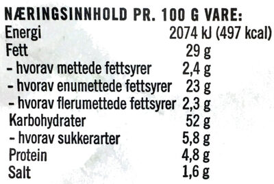 Sørlands Chips Hockey Pulver - Tableau nutritionnel - nb