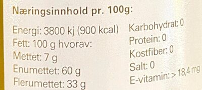 Odelia Norsk Kaldpresset Rapsolje - Steking - Tableau nutritionnel - en