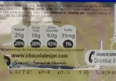 Chocolatina Jet - Nutrition facts