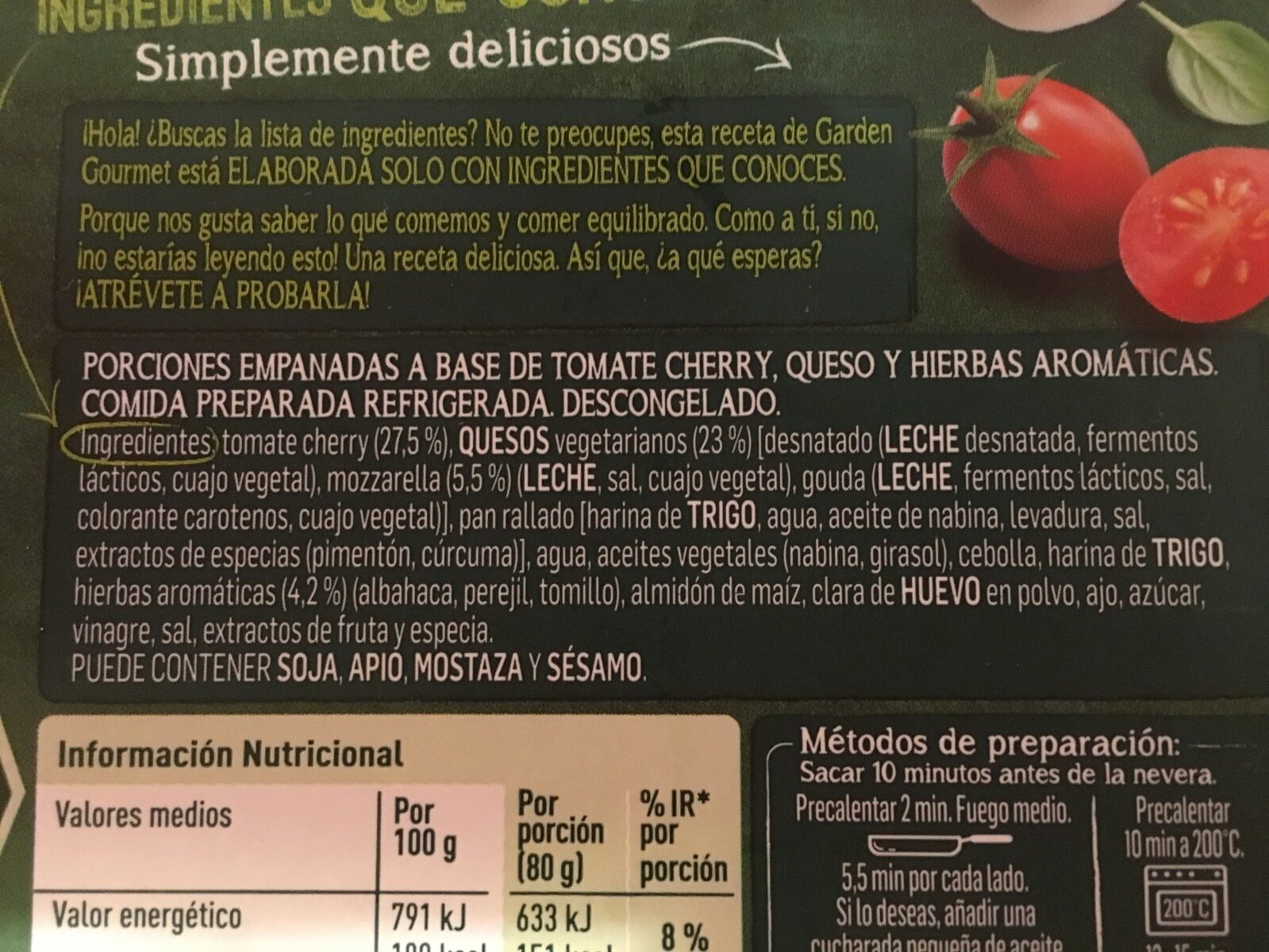 GarEmpanado de tomate y quesos - Ingrédients
