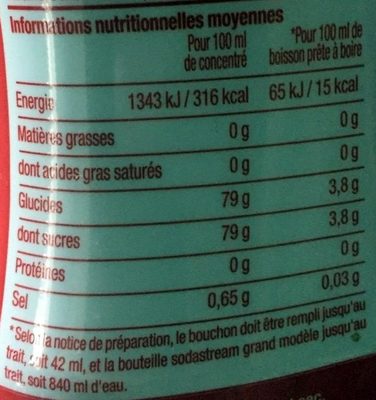 Concentré Cola Cherry saveur cerise - Tableau nutritionnel