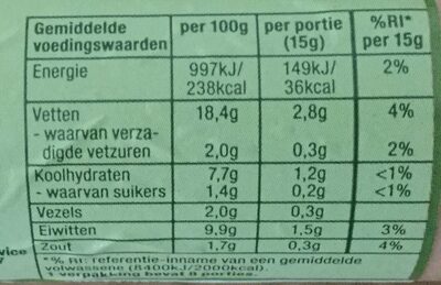 Vegetarische smeerworst - Nutrition facts - nl