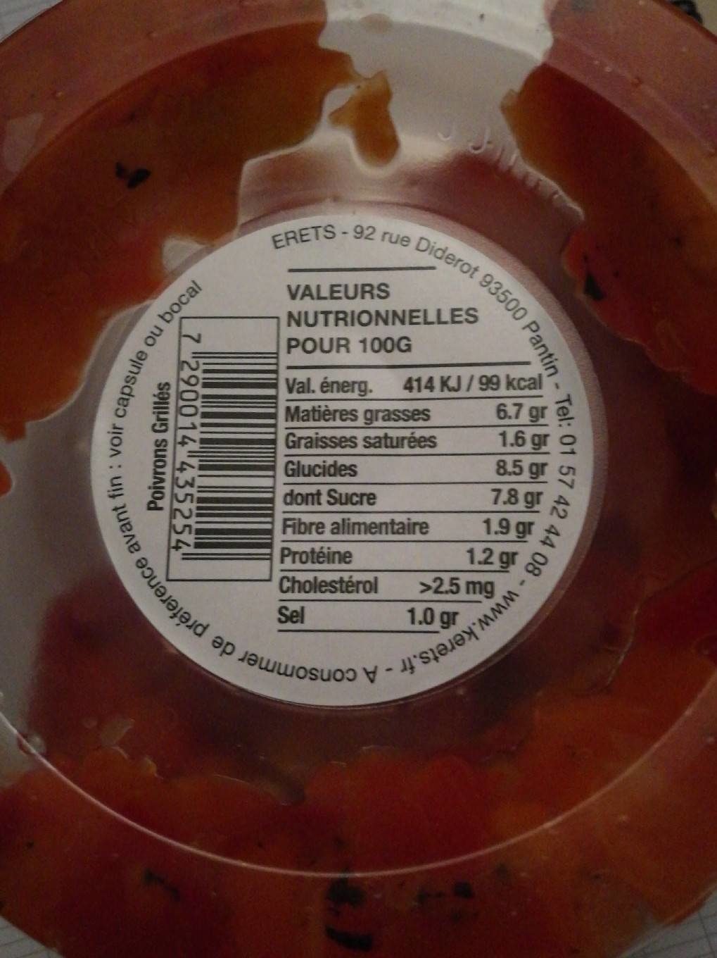 Poivrons grillés - Nutrition facts - fr