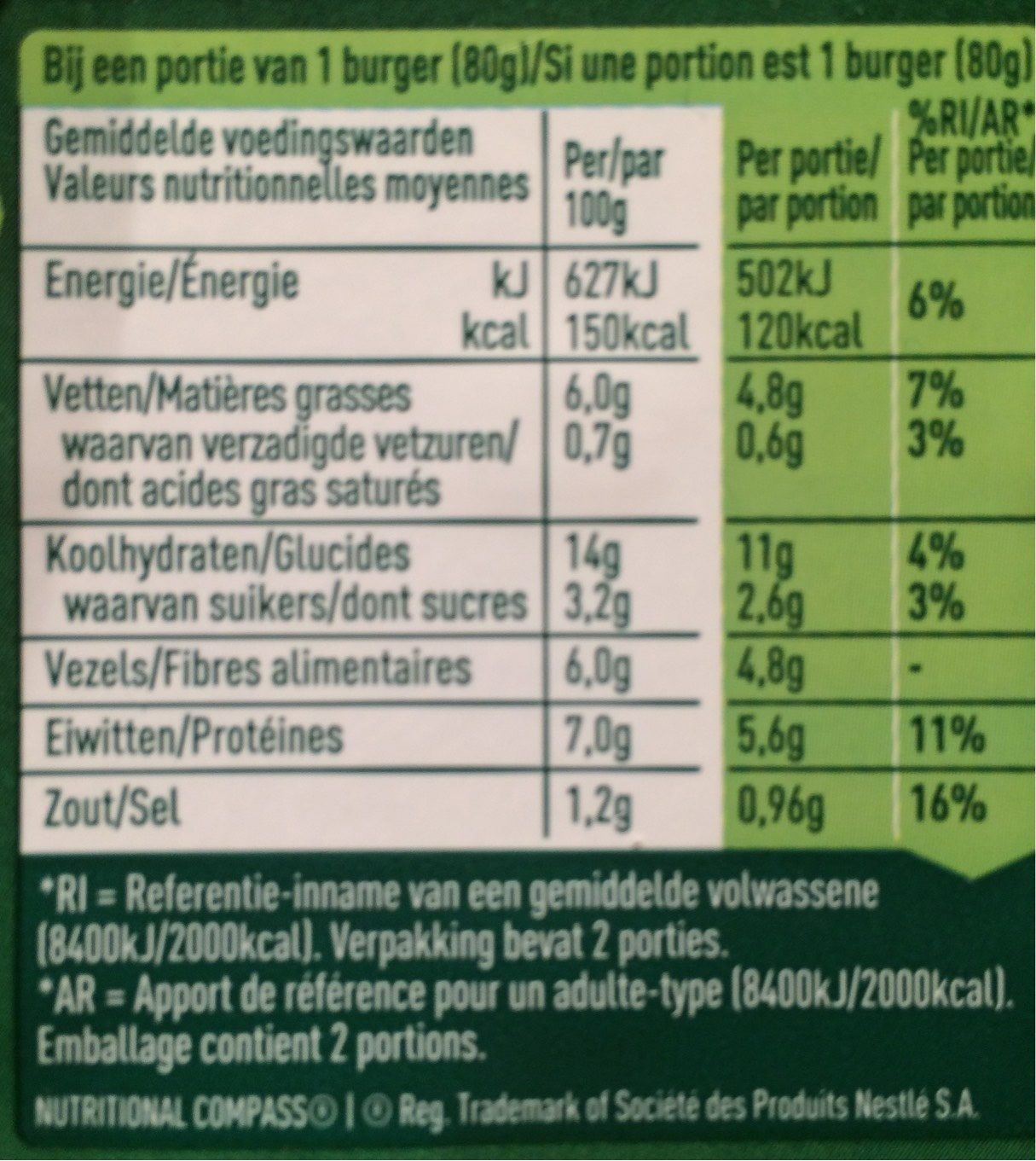 Quinoa Chou Frisé Et Brocoli - Tableau nutritionnel