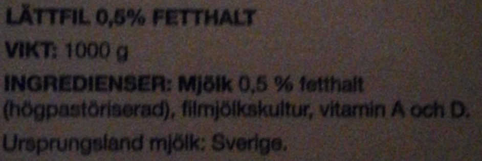 Coop Lättfil 0,5% fetthalt - Ingredienser