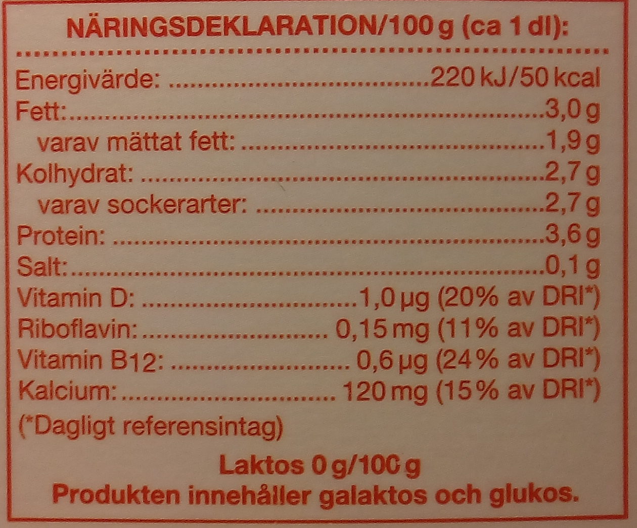 Coop Laktosfri mjölkdryck - Información nutricional - sv