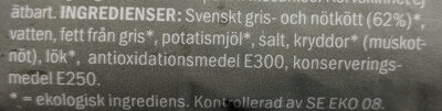 Svensk Falukorv Ekologisk - Ingredienser - sv
