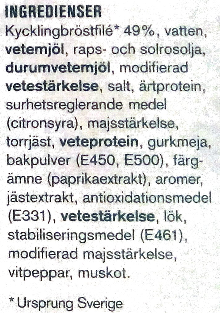 Max Kycklingnuggets - Ingredienser