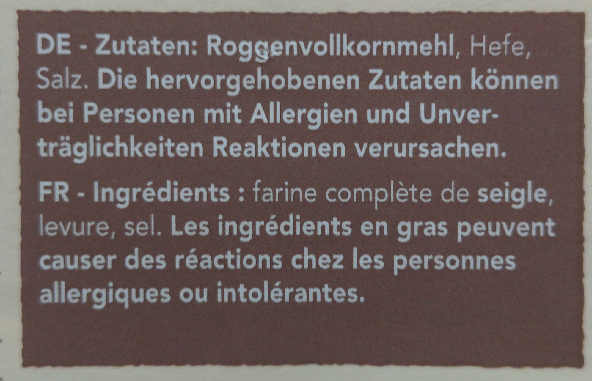 Knäckebrot Vollkorn - Ingredients