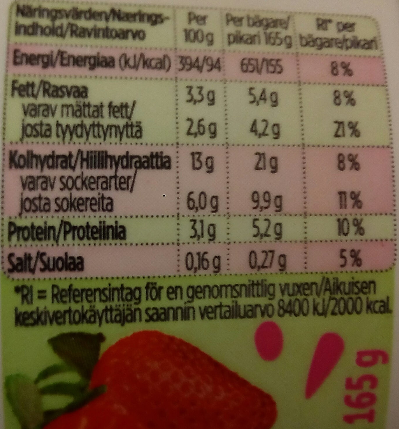 Risifrutti Jordgubb Utan tillsatt socker - Näringsfakta