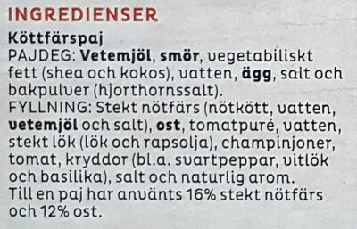 Felix Originalet Köttfärspaj - Ingredienser