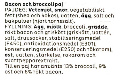 Bacon & Broccolipaj - Ingredienser
