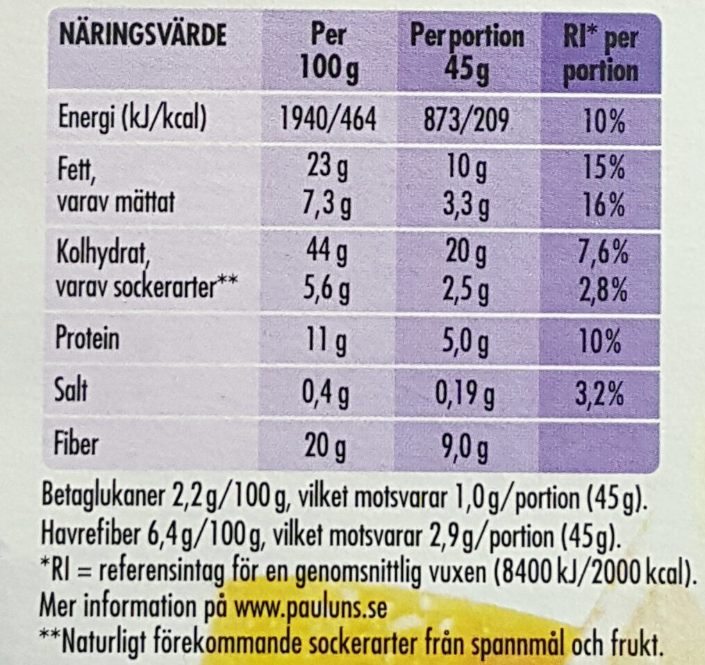 Granola - Blåbär & Citron - Nutrition facts - sv
