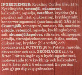 Findus Dagens Schnitzel Cordon Bleu - Ingredienser