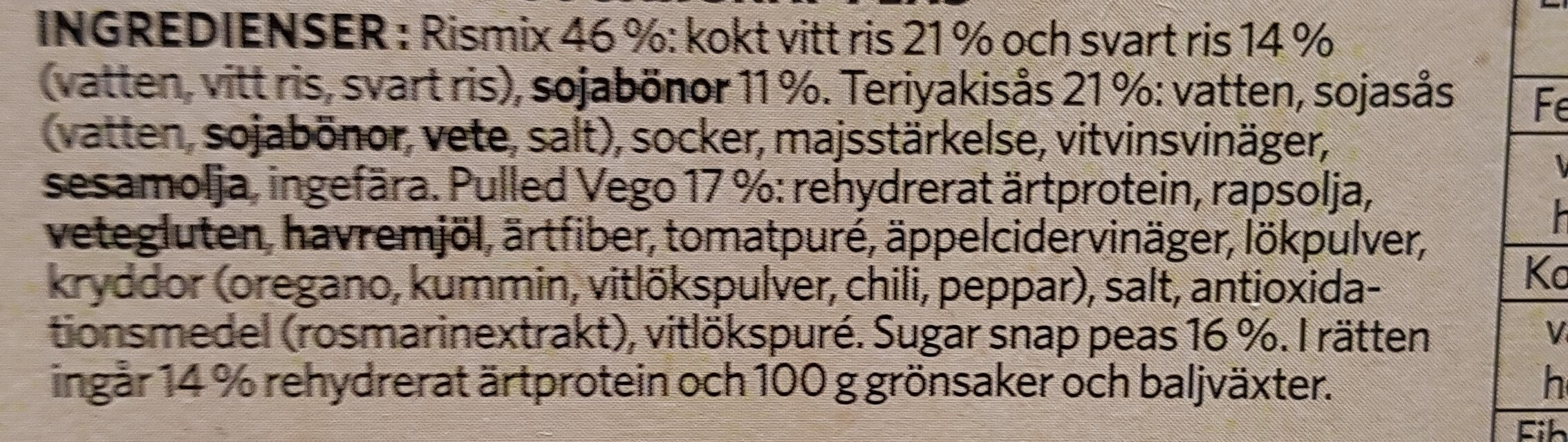Bowl Pulled Vego med Teriyakisås - Ingredients - sv