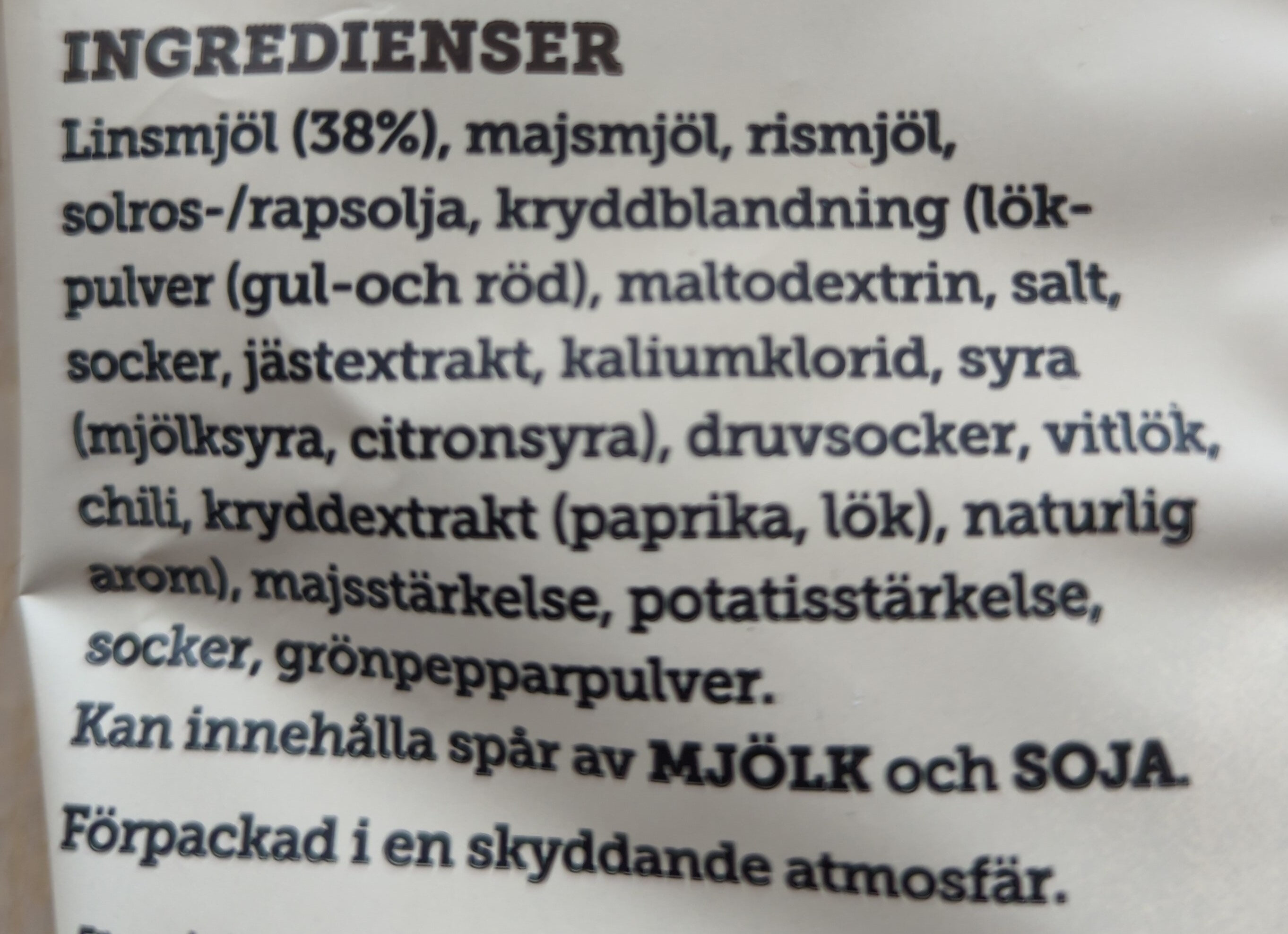 Linschips Ost & Rödlök - Ingredienser