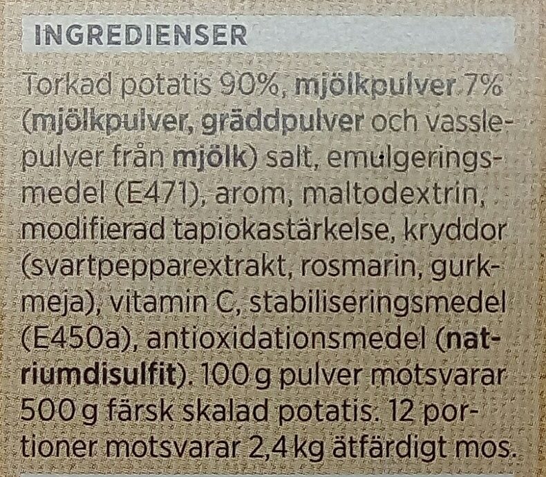 ICA Potatismos - Ingredienser