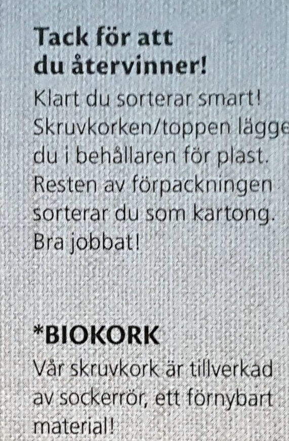Fjällfil Naturell Ekologisk - Recycling instructions and/or packaging information