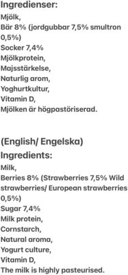Yoggi Original 2% Jordgubb & Smultron (Yoggi Original 2% Strawberries & Wild strawberries/ European strawberries) - Ingredienser