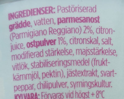 lätt crème fraîche parmesan & vitlök - Ingredienser