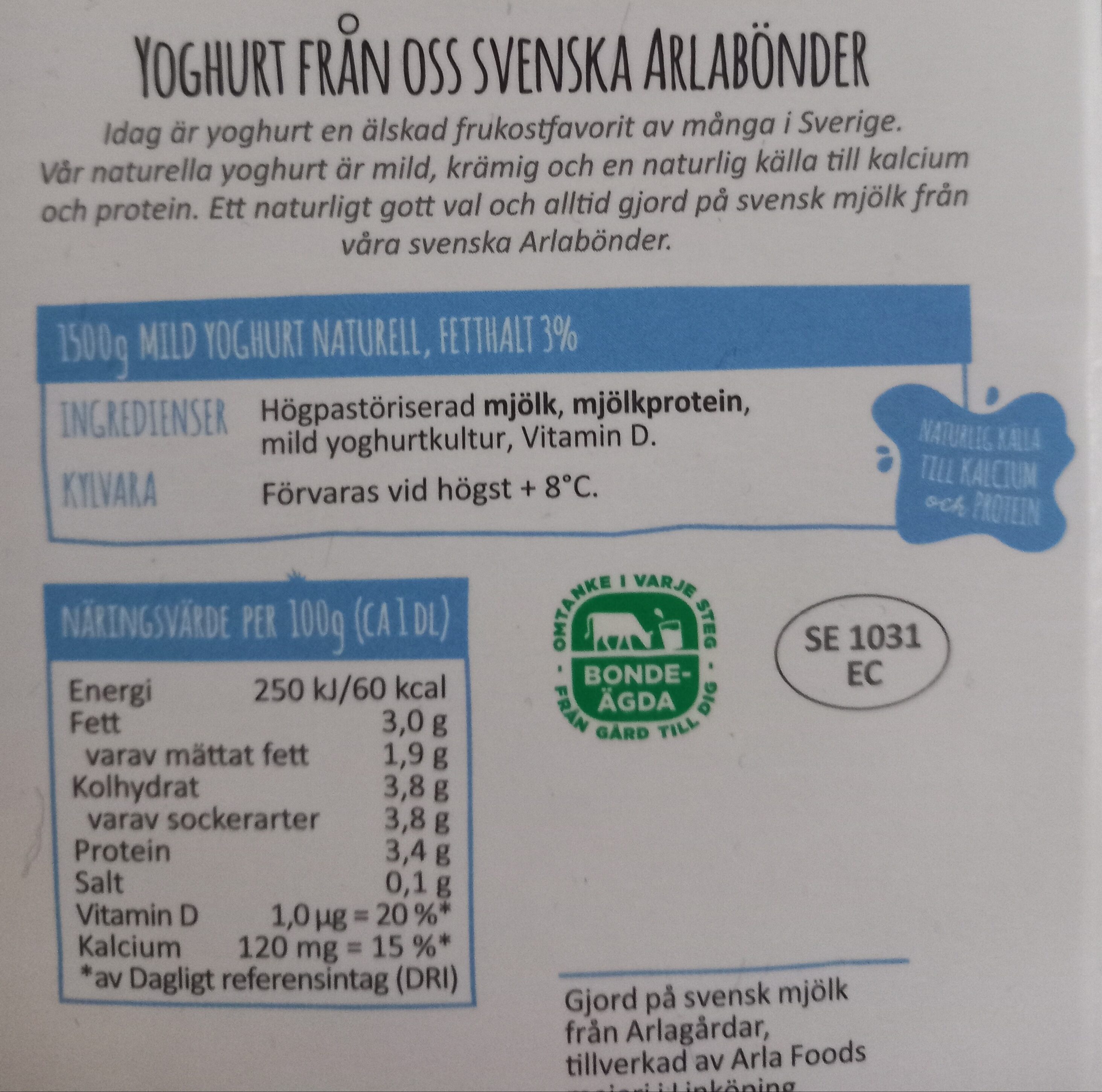 Mild yoghurt naturell - Zutaten - en