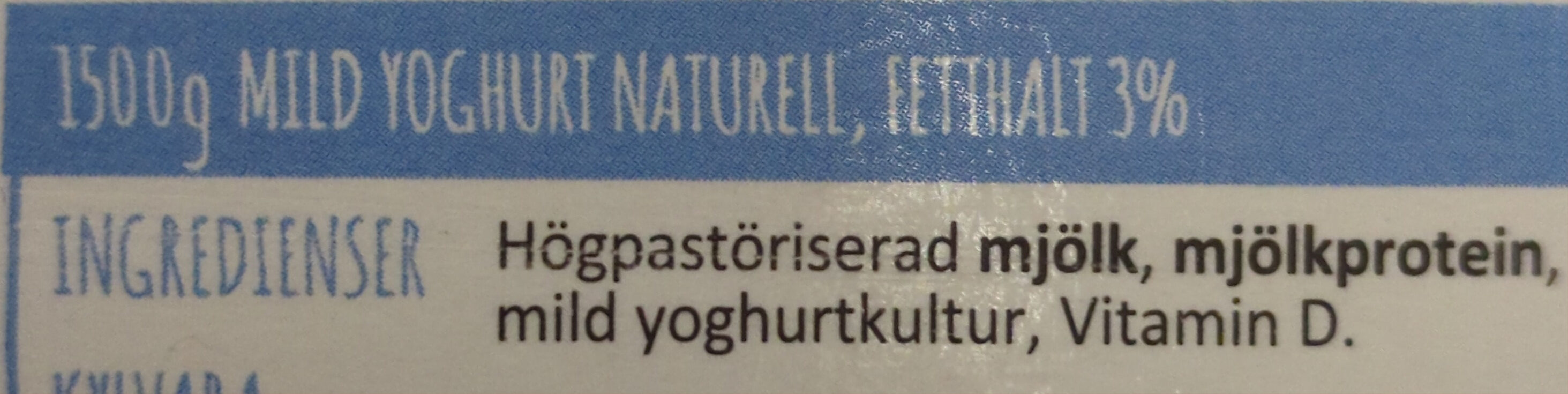 Mild yoghurt naturell - Ingredienser