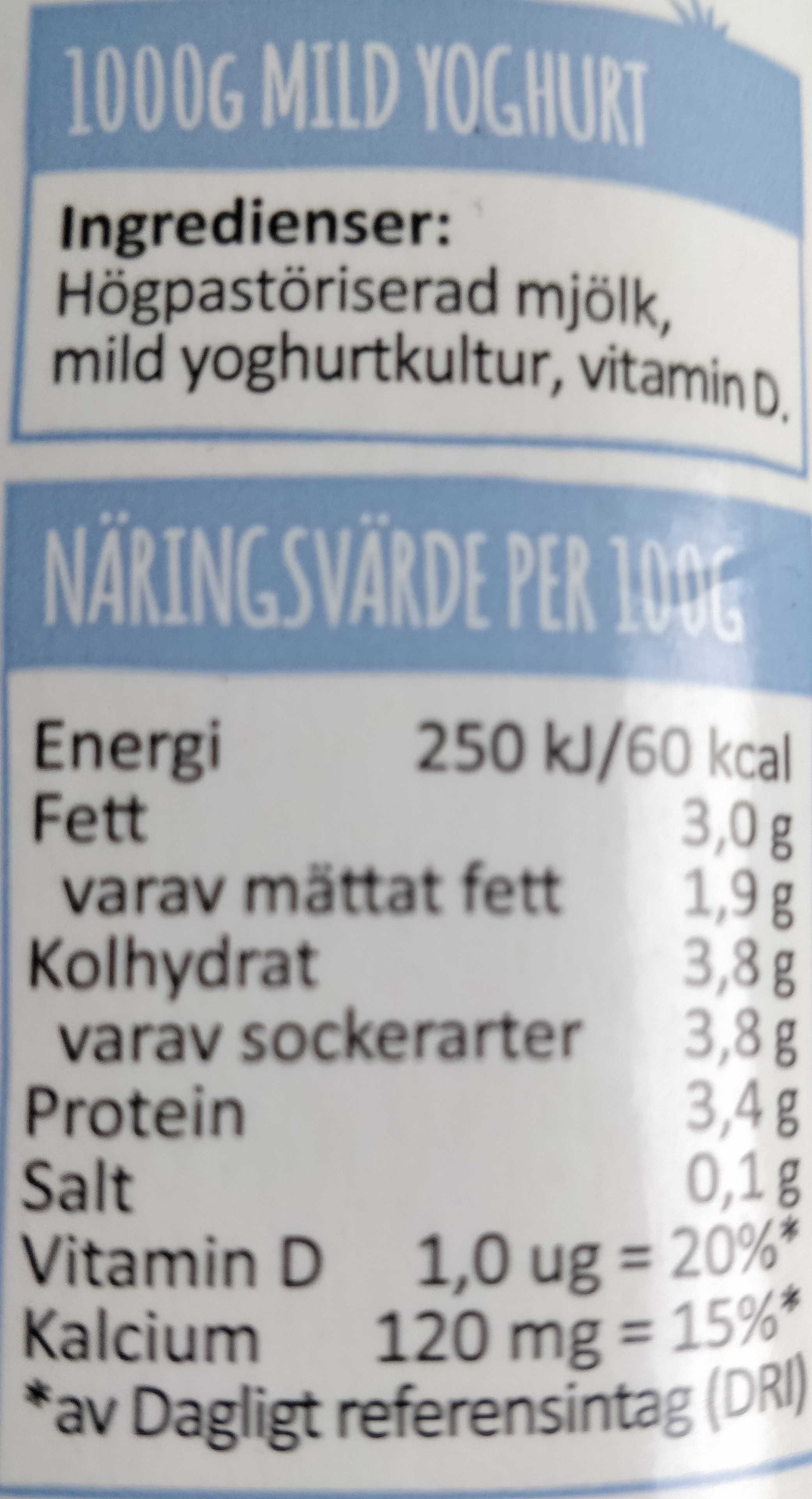 Mild yoghurt - Näringsfakta - en