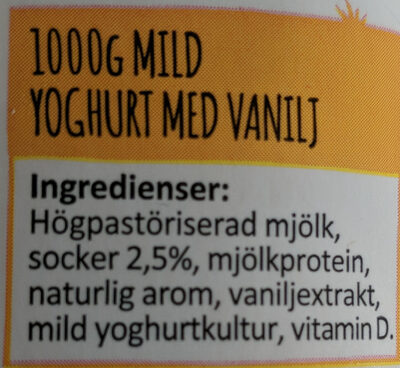 Mindre Socker Mild Yoghurt Vanilj 1.5% fett - Ingredienser