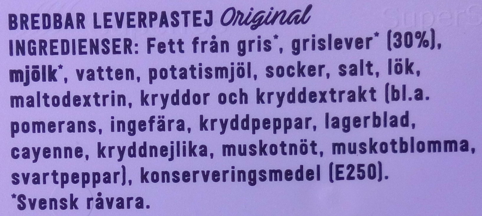 Lönneberga Leverpastej Original - Ingredienser