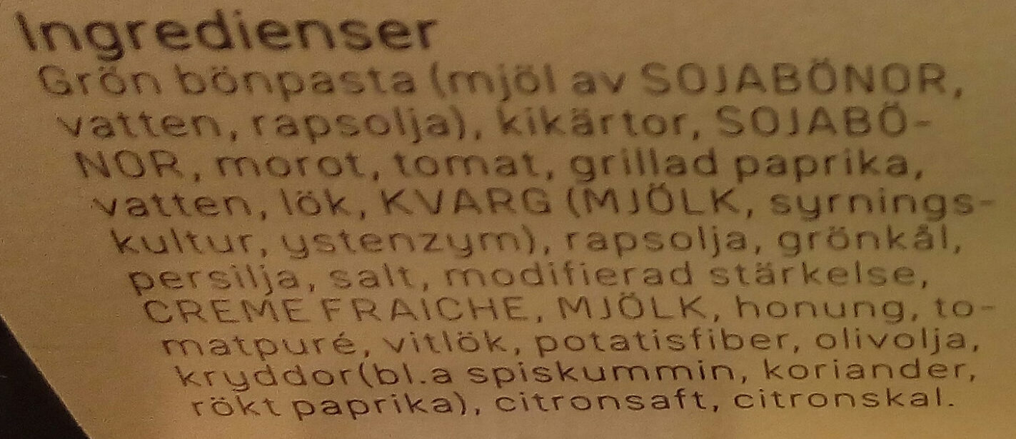 Dafgårds Ärtig falafel - Ingredienser