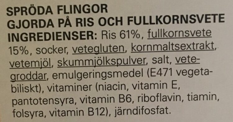 Special flingor - Ingredienser