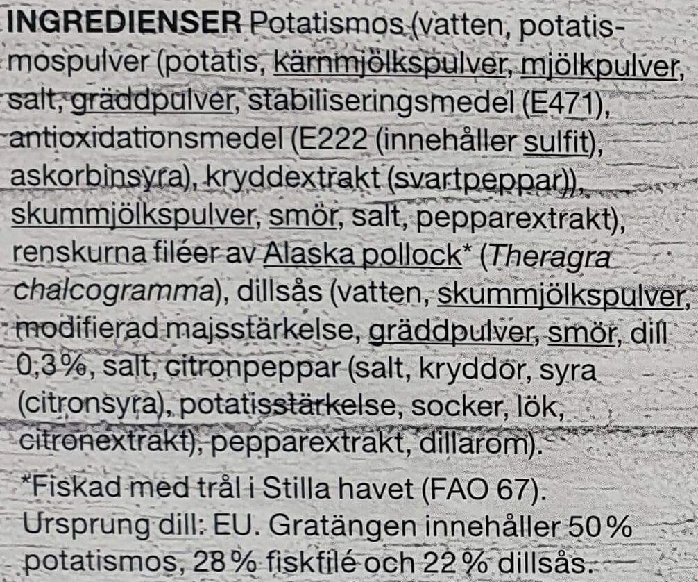 Garant Fiskgratäng med dillsås - Ingredienser
