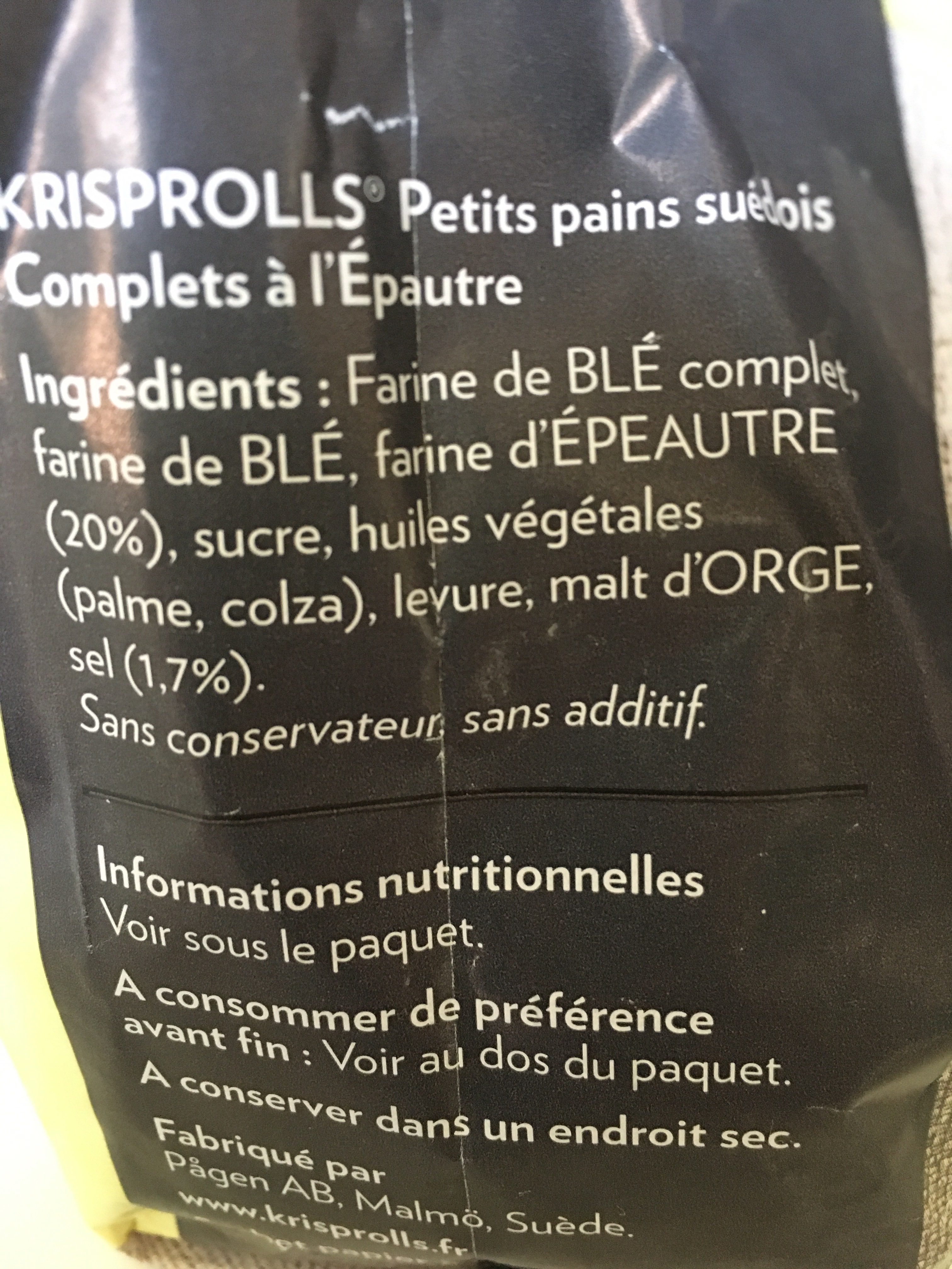 Krisprolls complets à l'epeautre - Ingredients - fr