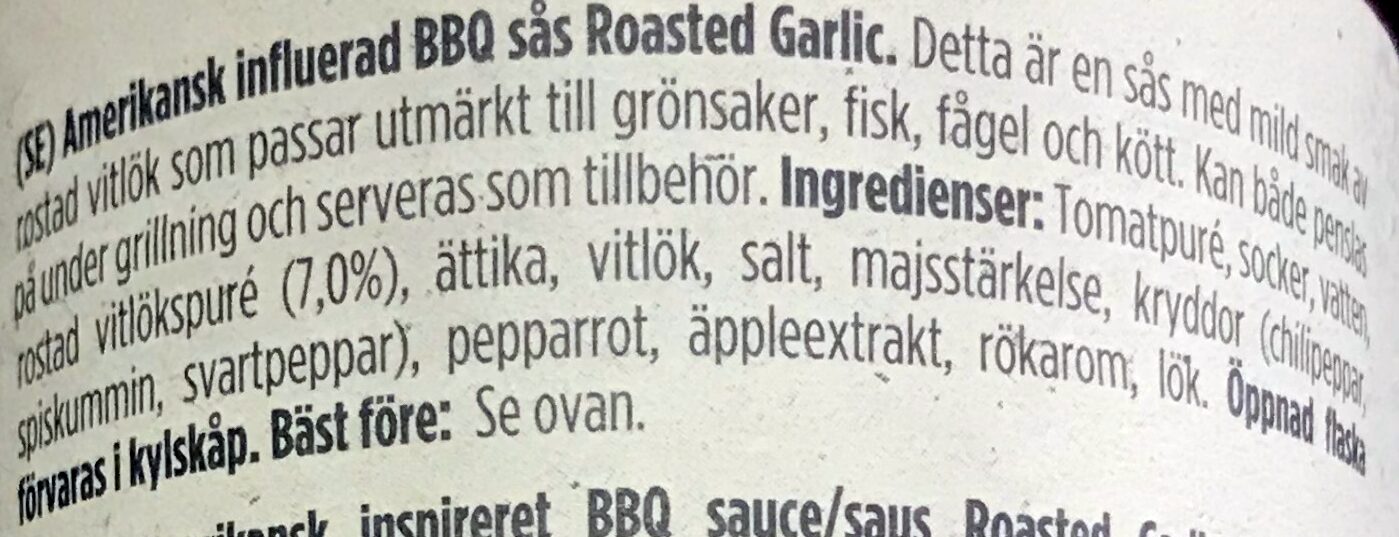 American style BBQ sauce roasted garlic - Ainesosat - sv