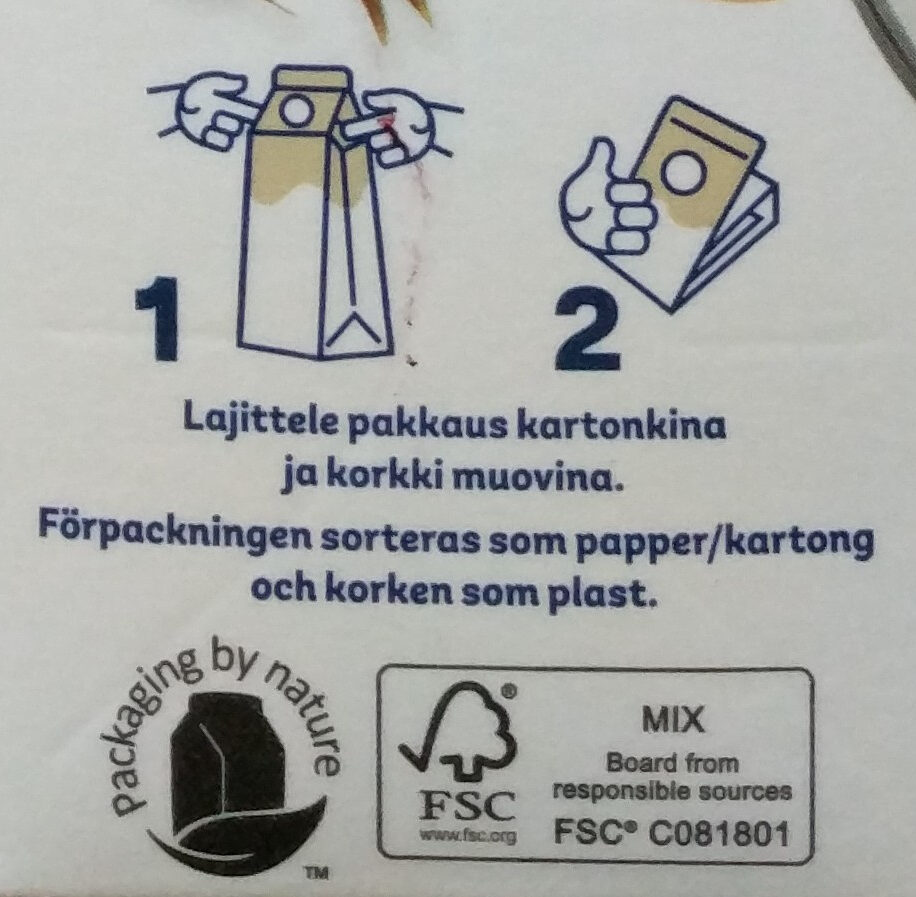 Kaurajuoma Maustamaton - Recycling instructions and/or packaging information - fi